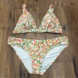 White Ditsy Floral Print Triangle Matching Mid Low Rise Bikini Swim Set